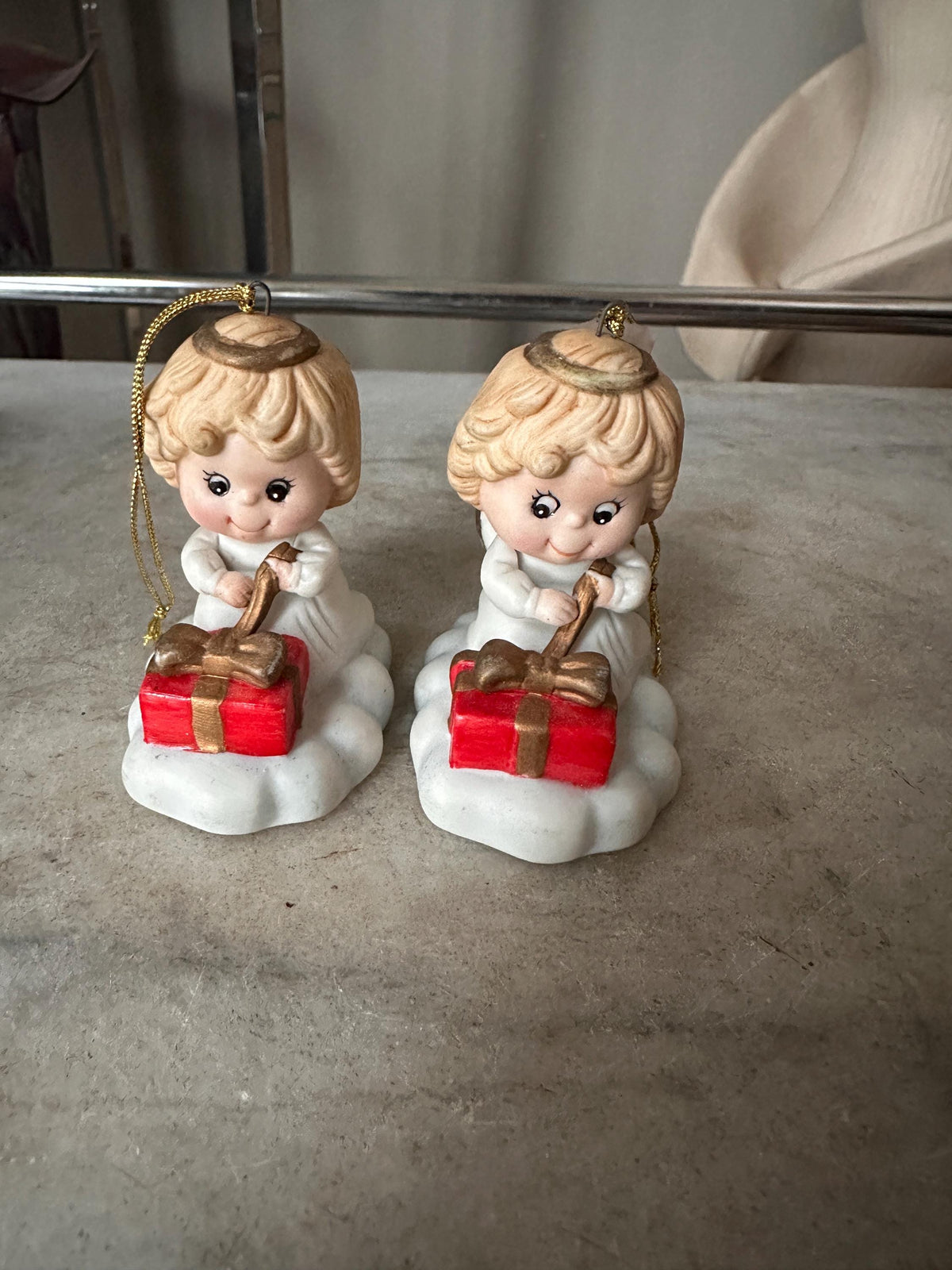 Vintage Russ Berrie Angel Ornaments Set, Christmas Angels, Rocking Horse, Gifts (1980s)