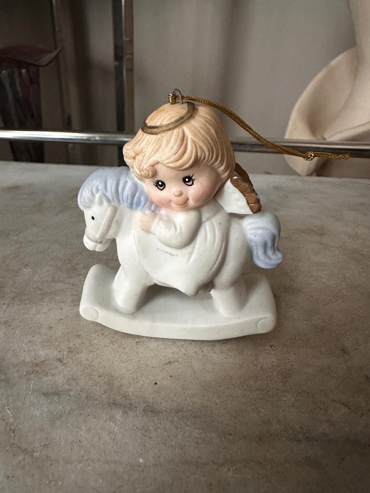 Vintage Russ Berrie Angel Ornaments Set, Christmas Angels, Rocking Horse, Gifts (1980s)