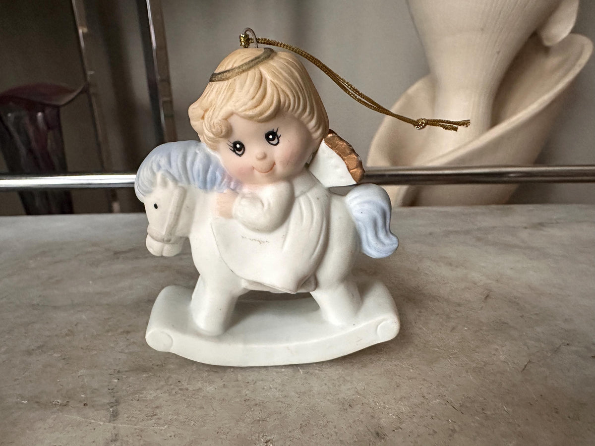 Vintage Russ Berrie Angel Ornaments Set, Christmas Angels, Rocking Horse, Gifts (1980s)