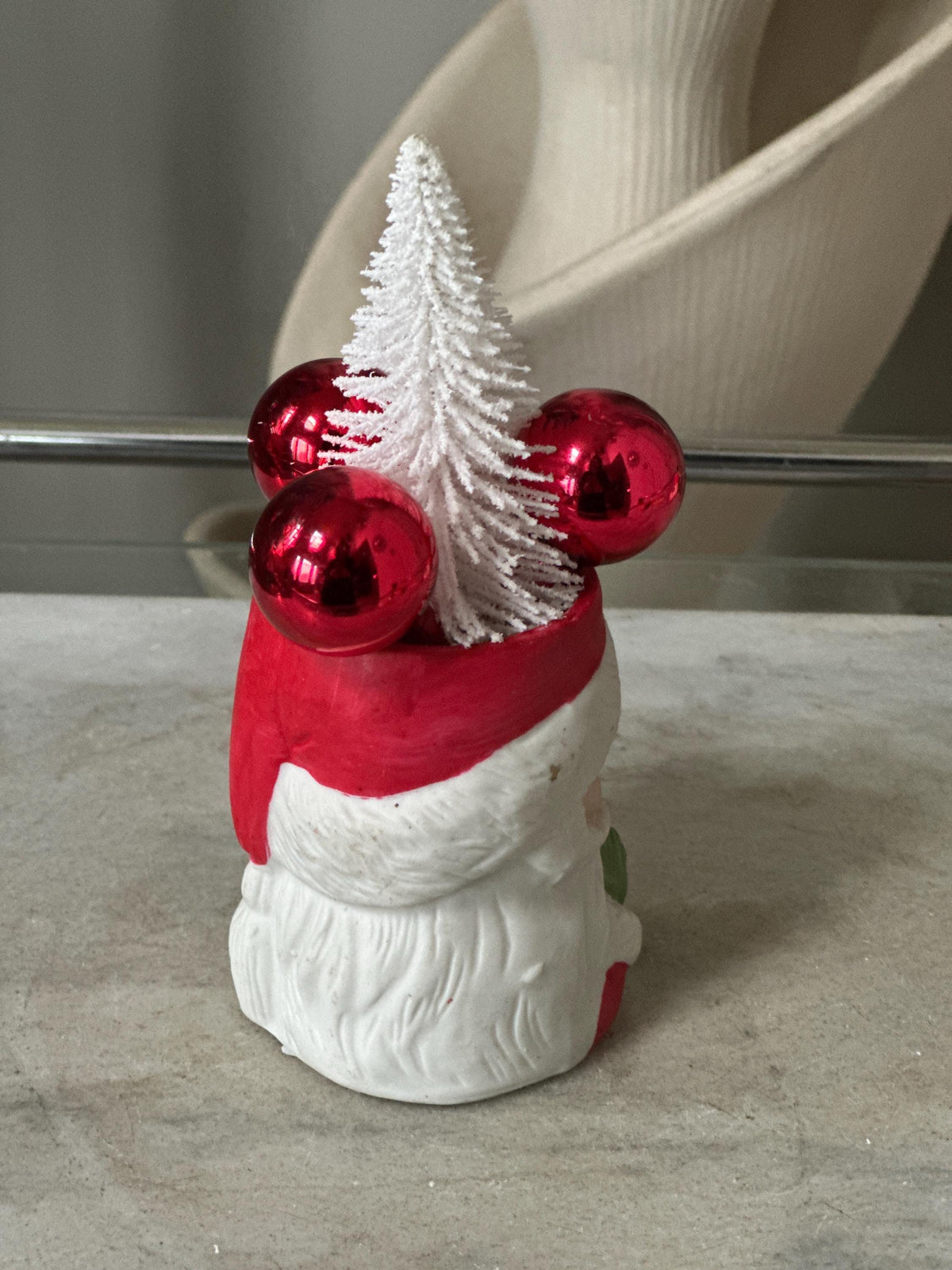 1980 JASCO Taiwan Santa Jar, Bisque Porcelain, Bottle Brush Tree (Vintage Christmas)