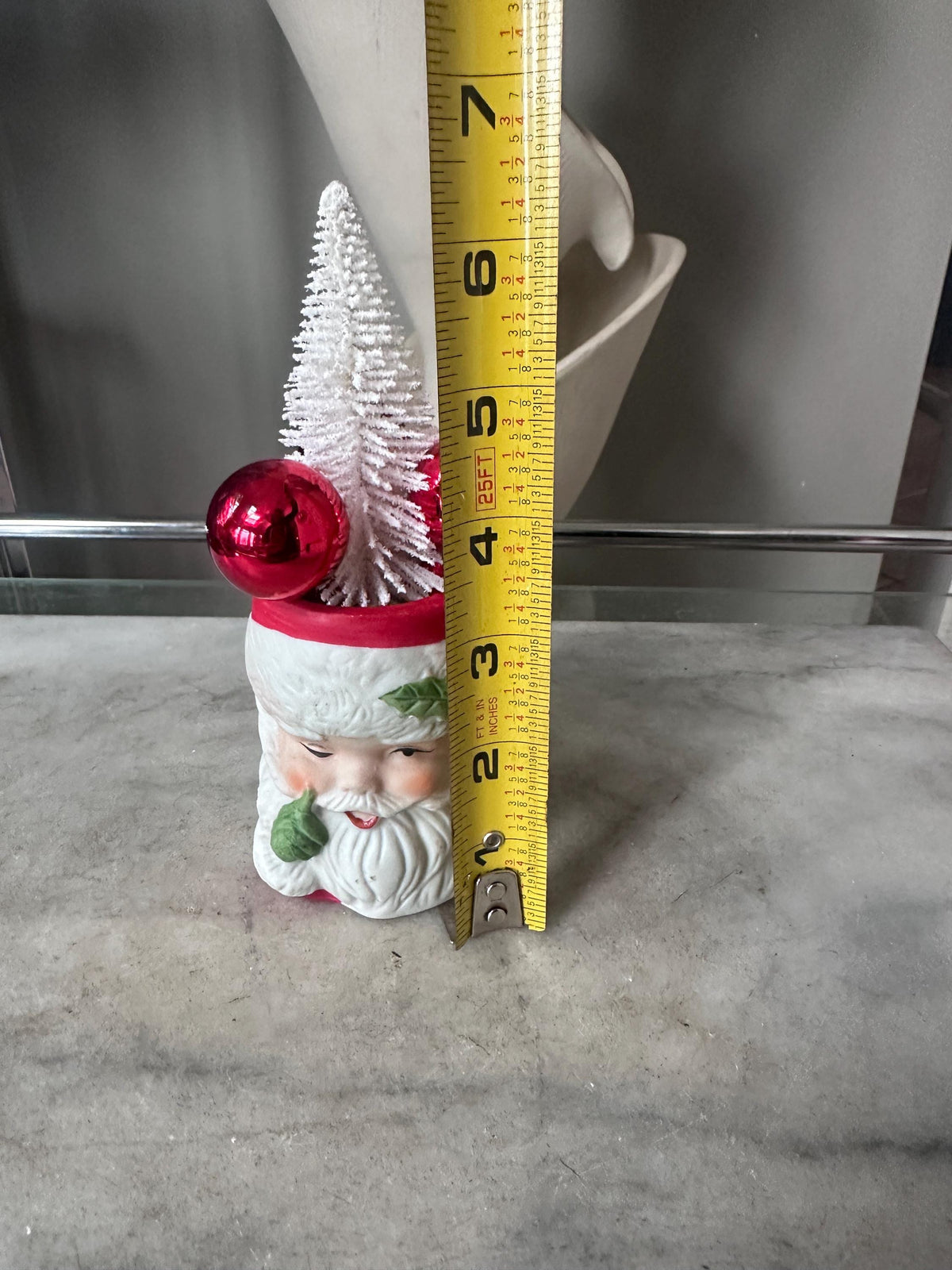 1980 JASCO Taiwan Santa Jar, Bisque Porcelain, Bottle Brush Tree (Vintage Christmas)