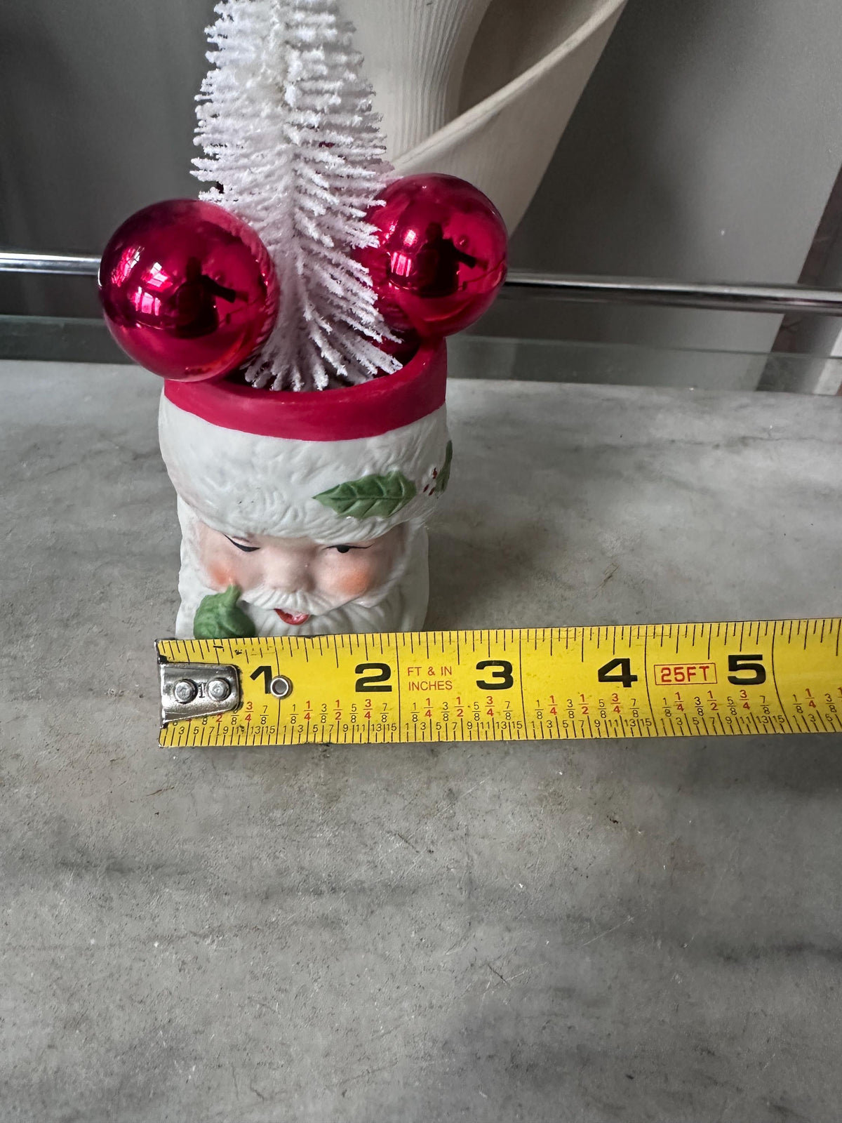 1980 JASCO Taiwan Santa Jar, Bisque Porcelain, Bottle Brush Tree (Vintage Christmas)