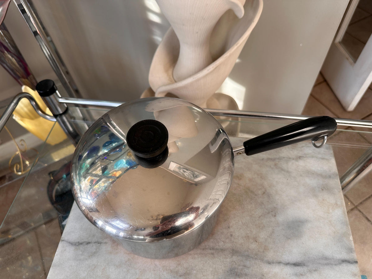 Vintage Revere Ware 3 Quart Pot & 7 Inch Pan Set, Copper Bottom Stainless Steel Cookware, Mid Century Kitchen, Made in USA