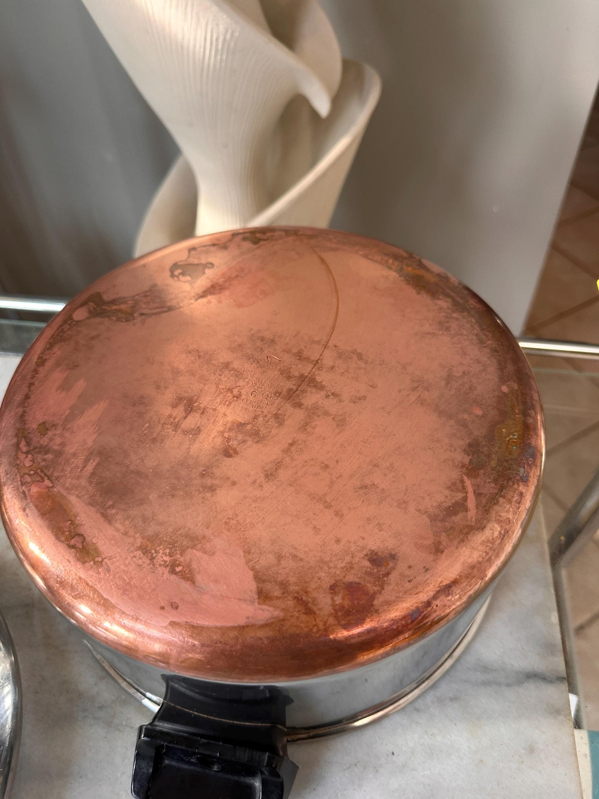 Vintage Revere Ware 6 Quart Pot & 10 Inch Pan Set, Copper Bottom Stainless Steel Cookware, Mid Century Kitchen, Made in USA