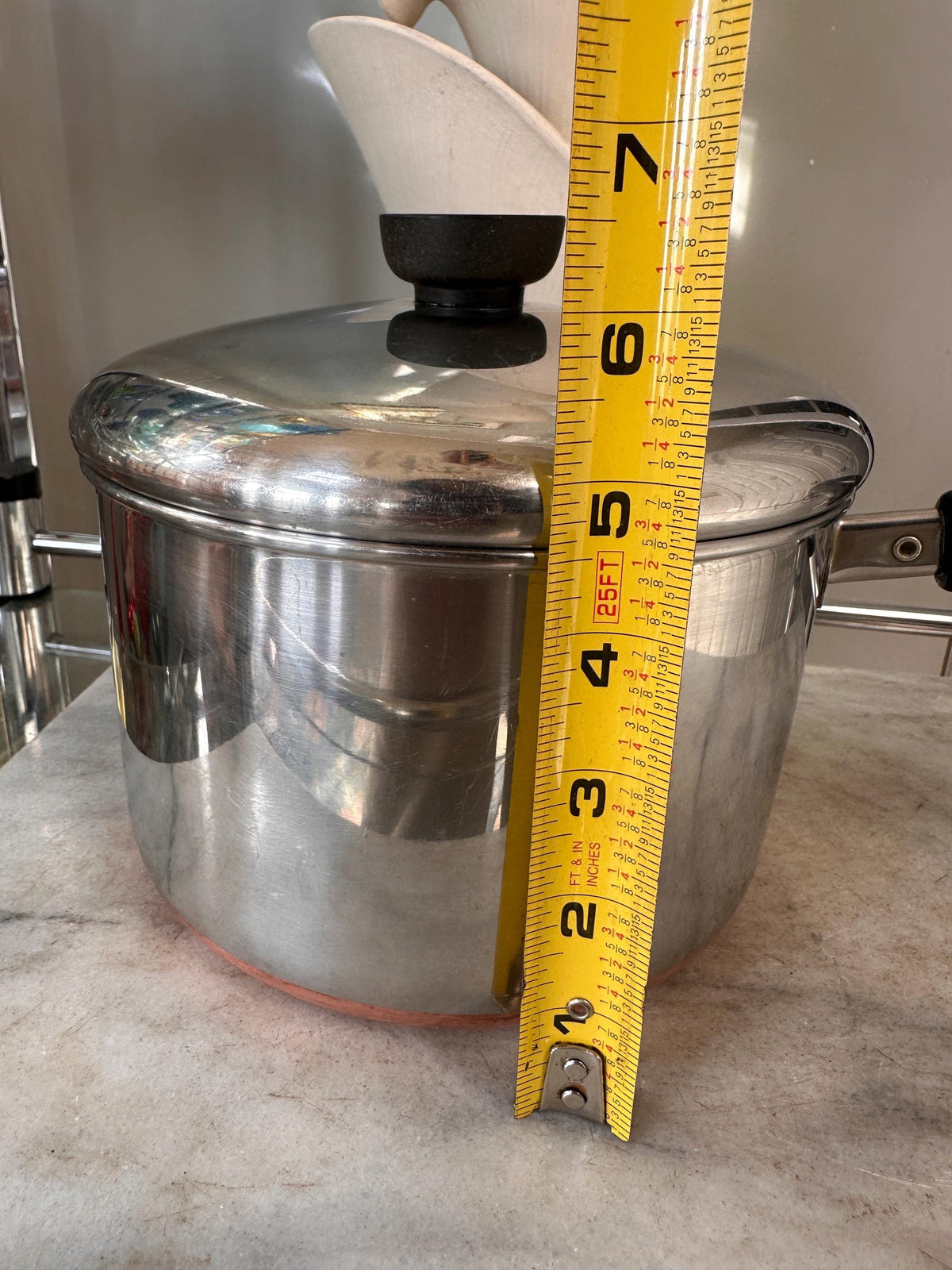 Vintage Revere Ware 3 Quart Pot & 7 Inch Pan Set, Copper Bottom Stainless Steel Cookware, Mid Century Kitchen, Made in USA