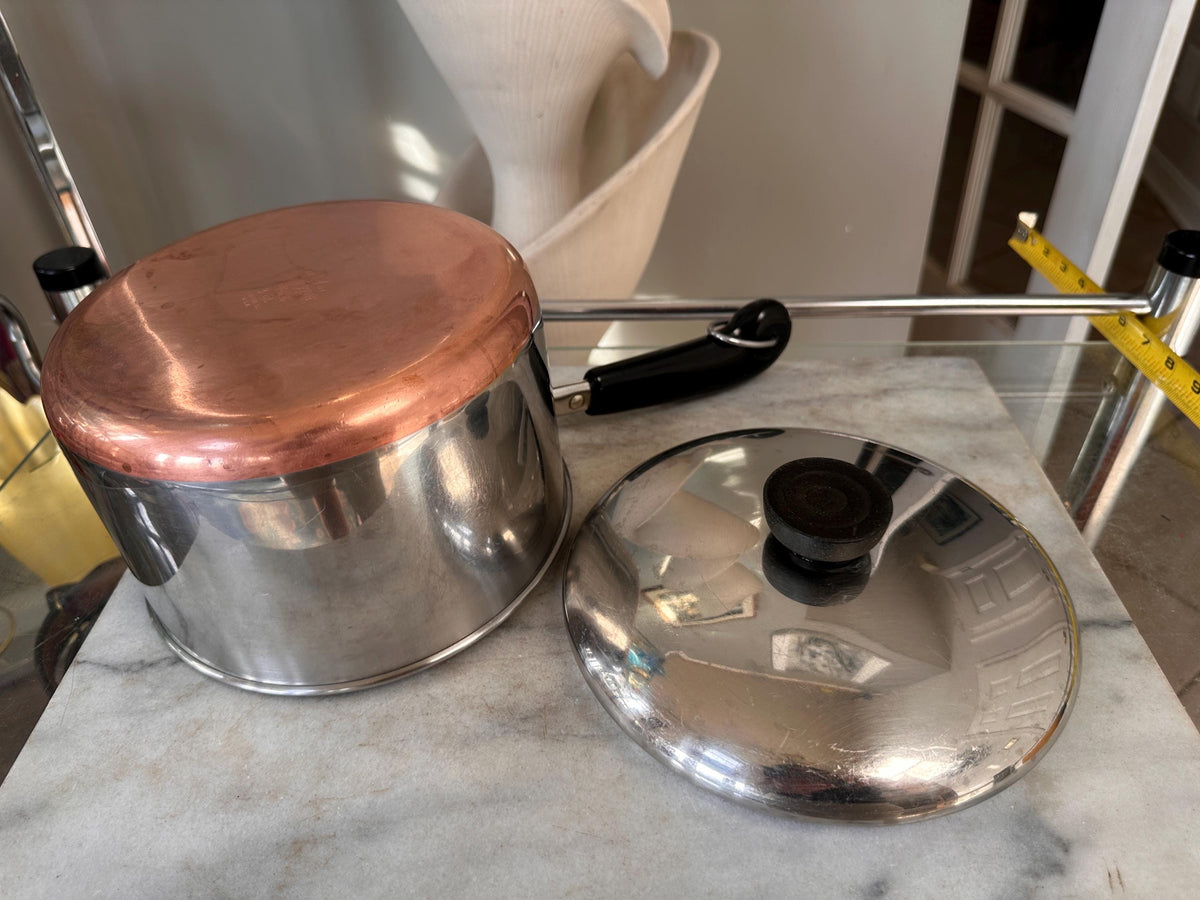 Vintage Revere Ware 3 Quart Pot & 7 Inch Pan Set, Copper Bottom Stainless Steel Cookware, Mid Century Kitchen, Made in USA