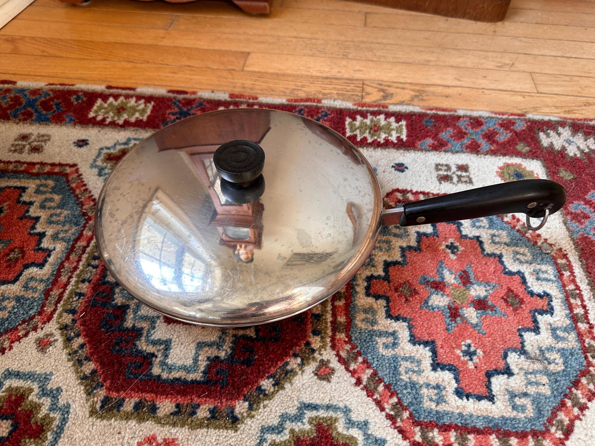 Vintage Revere Ware 6 Quart Pot & 10 Inch Pan Set, Copper Bottom Stainless Steel Cookware, Mid Century Kitchen, Made in USA