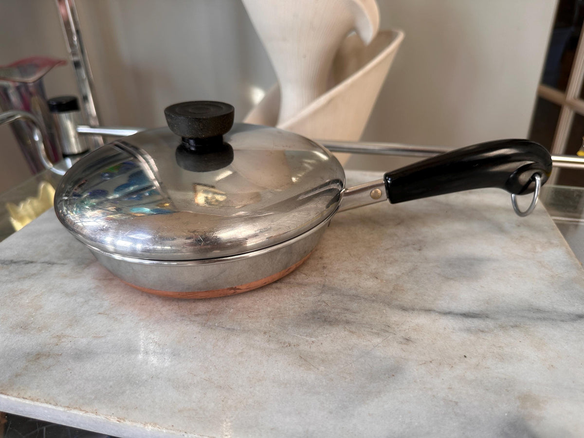 Vintage Revere Ware 3 Quart Pot & 7 Inch Pan Set, Copper Bottom Stainless Steel Cookware, Mid Century Kitchen, Made in USA