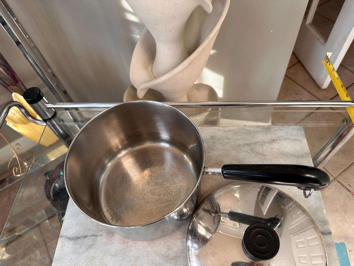 Vintage Revere Ware 3 Quart Pot & 7 Inch Pan Set, Copper Bottom Stainless Steel Cookware, Mid Century Kitchen, Made in USA