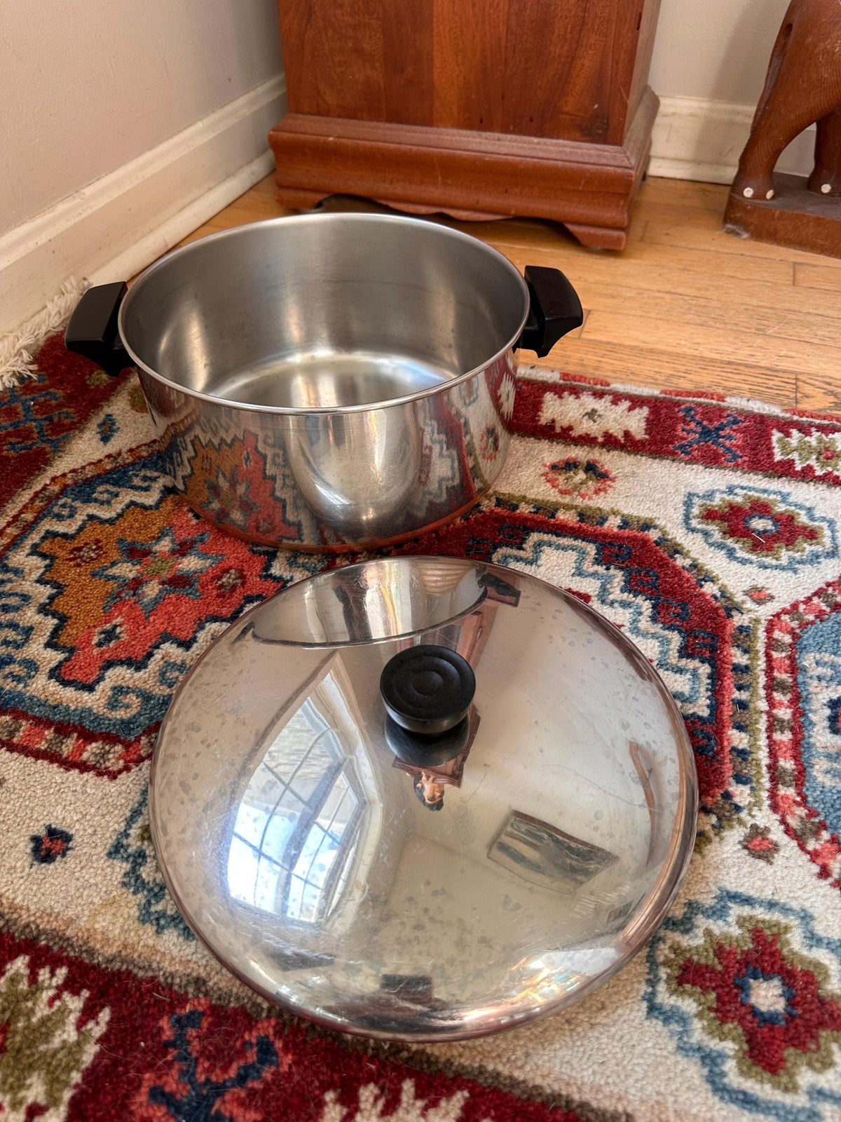 Vintage Revere Ware 6 Quart Pot & 10 Inch Pan Set, Copper Bottom Stainless Steel Cookware, Mid Century Kitchen, Made in USA