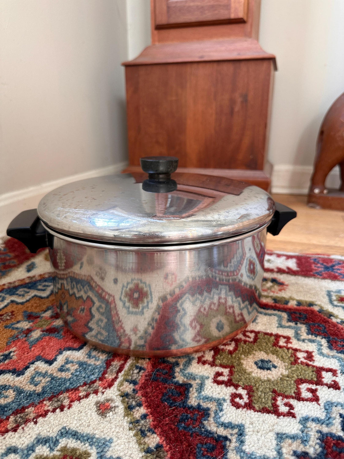 Vintage Revere Ware 6 Quart Pot & 10 Inch Pan Set, Copper Bottom Stainless Steel Cookware, Mid Century Kitchen, Made in USA