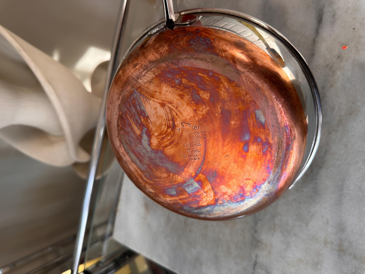 Vintage Revere Ware 3 Quart Pot & 7 Inch Pan Set, Copper Bottom Stainless Steel Cookware, Mid Century Kitchen, Made in USA