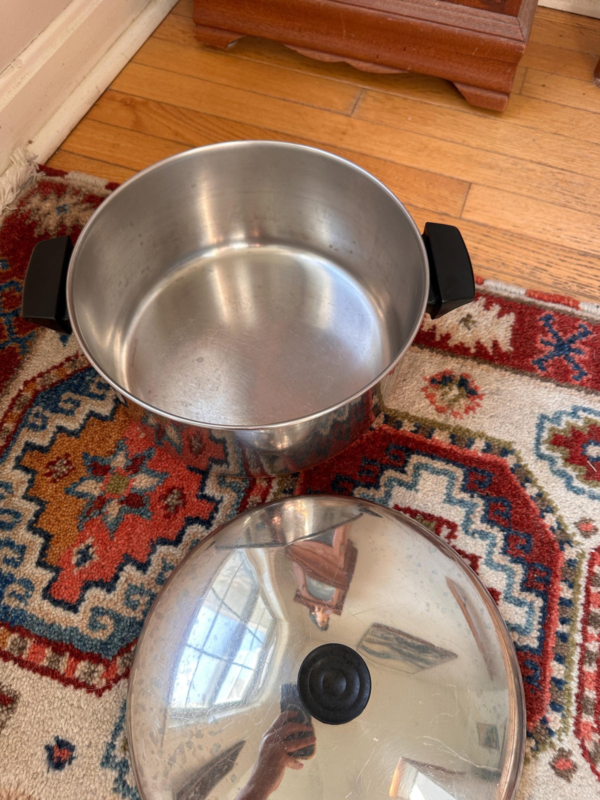 Vintage Revere Ware 6 Quart Pot & 10 Inch Pan Set, Copper Bottom Stainless Steel Cookware, Mid Century Kitchen, Made in USA