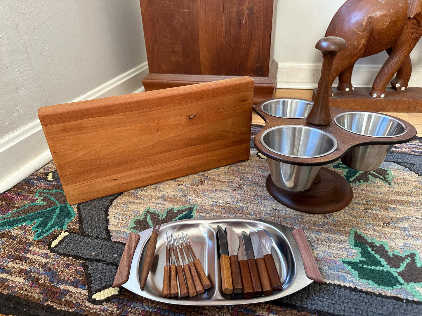 MCM Charcuterie Set | Margaret Studios Condiment Server | Mid Century Modern | Cutting Board | Sivided Tray | Serving Forks and Knives