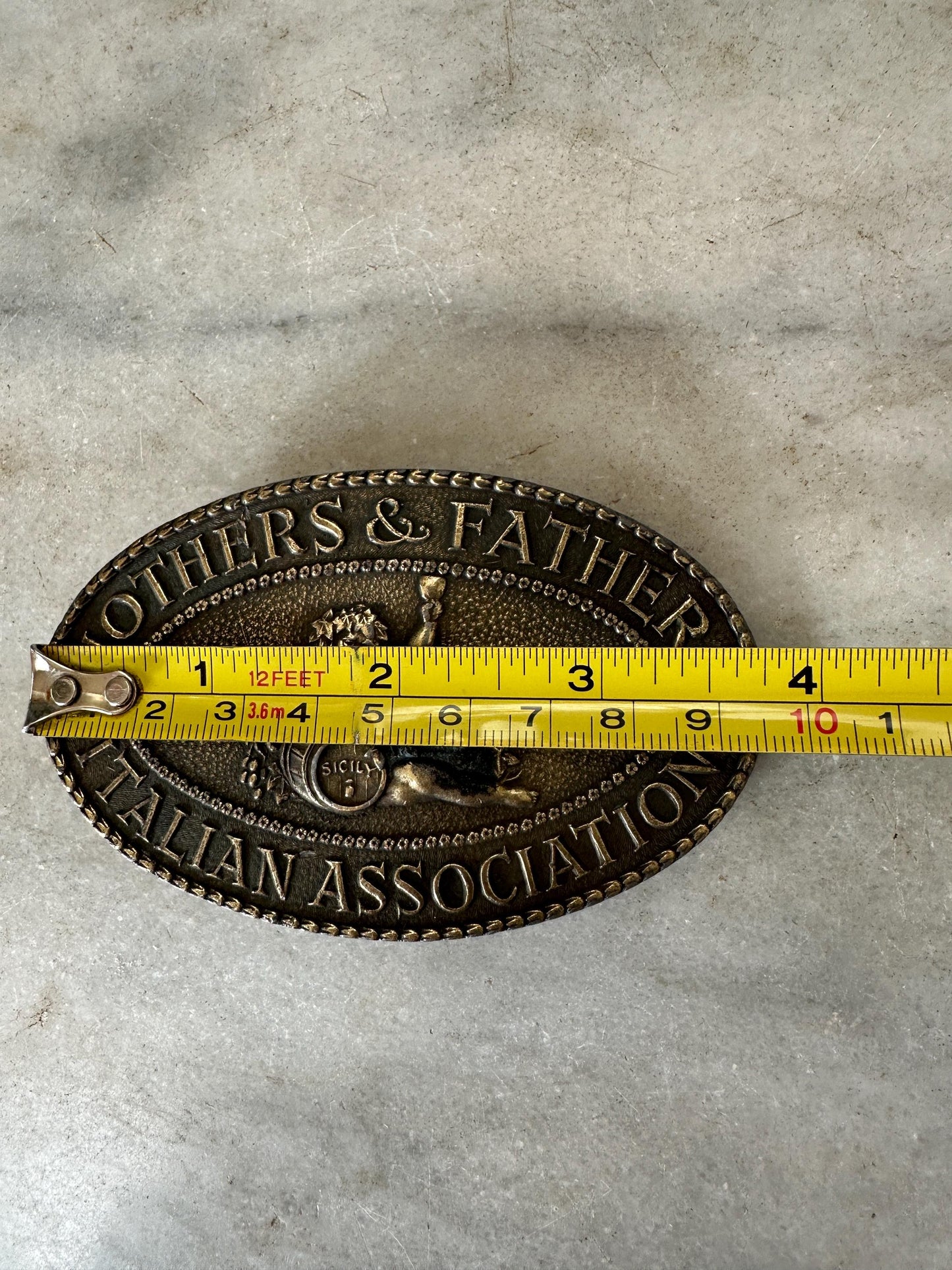 1970s Mothers And Fathers Italian Association Sicily vintage belt buckle, Mafia Italian Association Sicily Sicilian Italy Pride Vintage