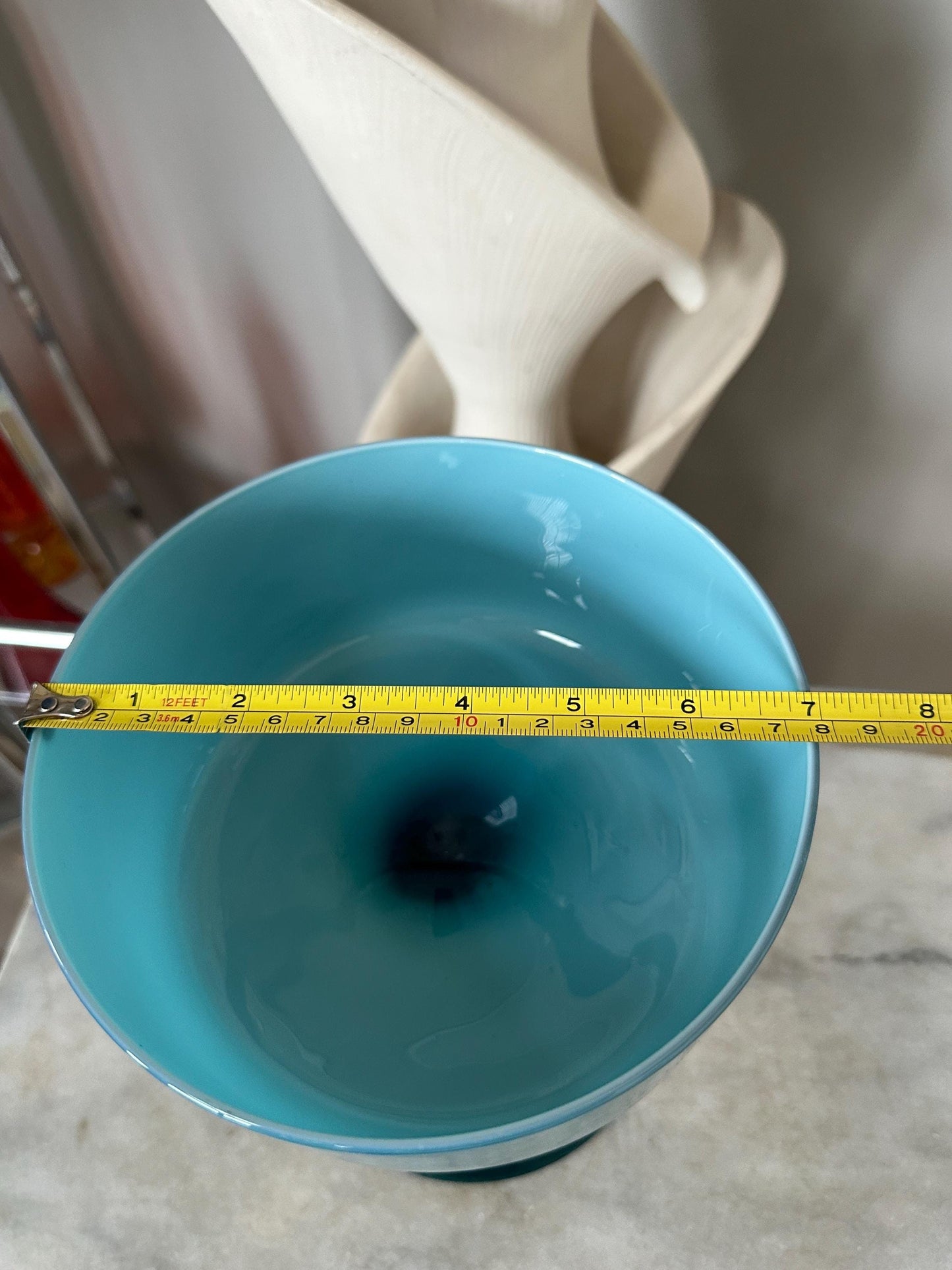 Vintage Large Cased Turquoise Glass Goblet-Shaped Pedestal Vase | Carlo Moretti Style | MCM | Engagement or Wedding Gift