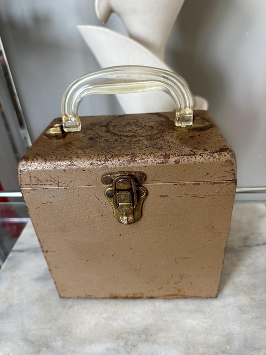 Vintage Gold Toned Metal 45 RPM Records Carrier Box with (65) 45 Records | Beatles, Beach Boys, Patsy Celine, Cubby Checker and More