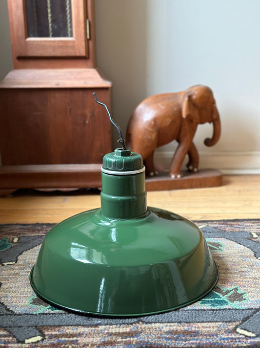 Vintage 16" WHEELER Industrial Green Porcelain Gas Station Barn Light Vtg Wheeler, Industrial Lighting, Retro Lighting, Ceiling Mount