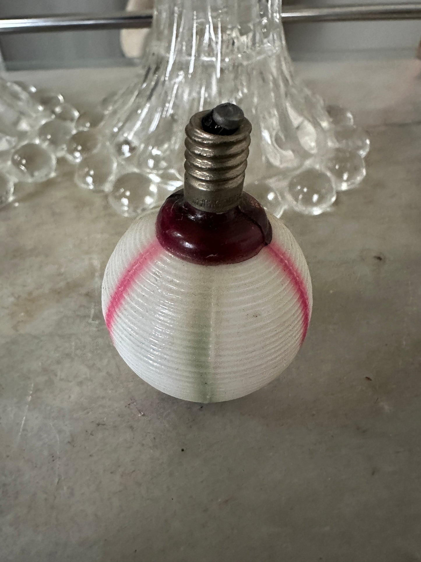 1930s Snowman  15V Milk Glass Christmas Light Bulb and Antique Round Striped Milk  Glass Christmas Orbament Light Bulb | Untested