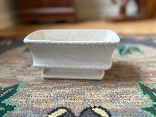 McCoy White Rectangular Pedestal Planter Swirl Design Vintage Pottery