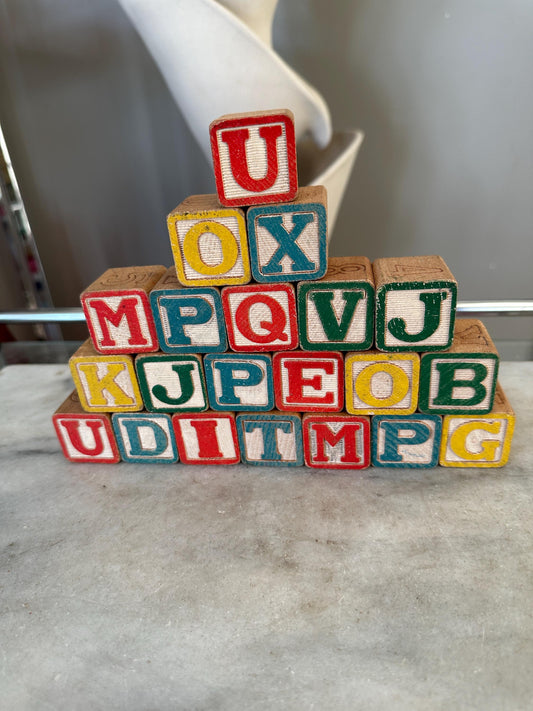 Set of 21 Vintage Wood Letter Blocks, Pre-School Toys, Educational Toys, Rustic Farmhouse, Primitive Decor, Letter Blocks, Nursery Decor
