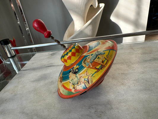 Mnn Tin Spinning Tops with Wood Plunger, Vintage MNN Spinning Top – Made in Western Germany – Retro Tin Toy Collectible