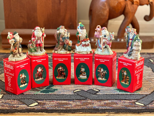 1991 Santas of the Nations Hand Painted Porcelain Christmas Figurines Set of 6 (China, England,  Germany, Italy, Mexico, Sweden)