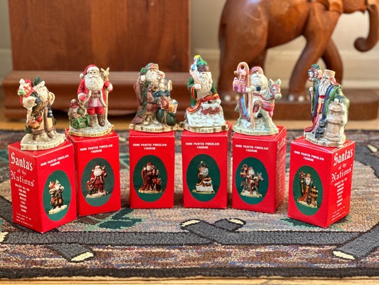 1991 Santas of the Nations Hand Painted Porcelain Christmas Figurines Set of 6 (China, England,  Germany, Italy, Mexico, Sweden)