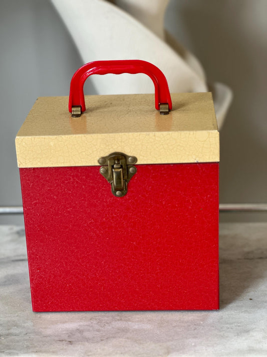 Vintage Red Two Toned Metal 45 RPM Records Carrier Box with Sixty (60) 45 Records | Animals, Rolling Stones,  Billy Joel, Eric Clapton