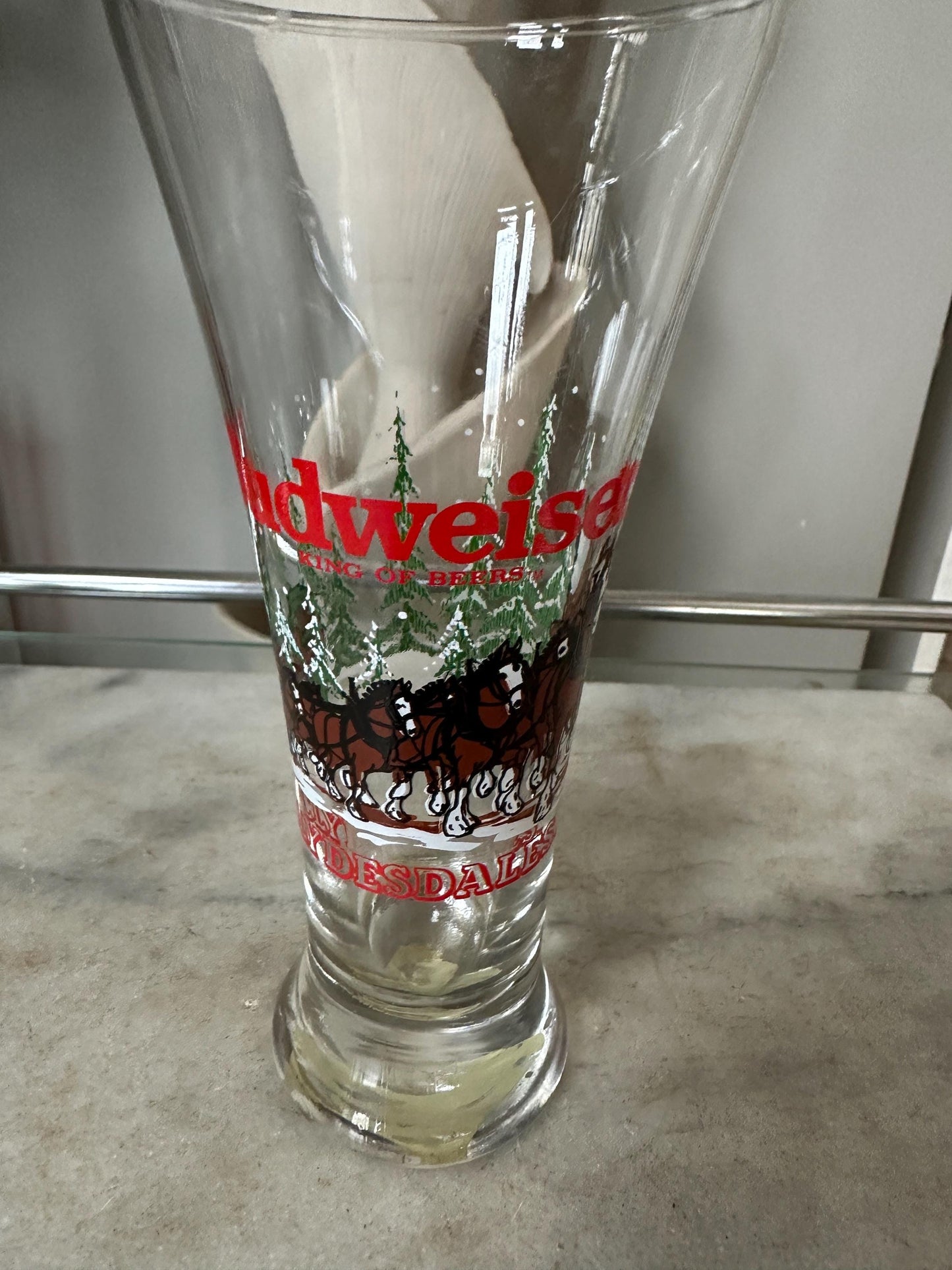 Budweiser Clydesdale Pilsner Beer Glass Set of 3 Clear Christmas 1989 Horses 7"