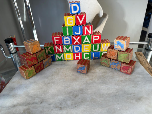 Set of 36 Vintage Wood Letter Blocks, Pre-School Toys, Educational Toys, Rustic Farmhouse, Primitive Decor, Letter Blocks, Nursery Decor