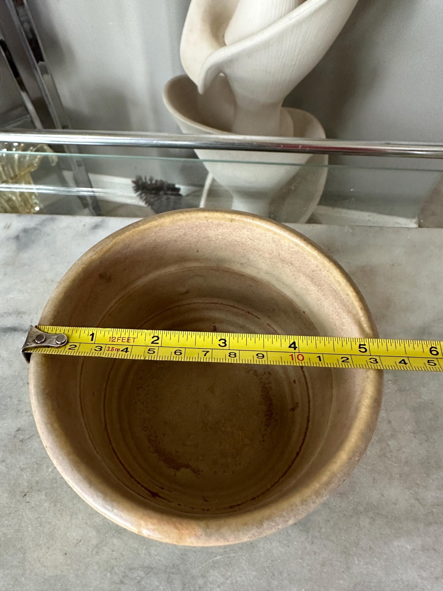 McCoy 6 1/4" Pottery Planter Jardinere Soft Pink Tan Green Early Shield 15 Mark