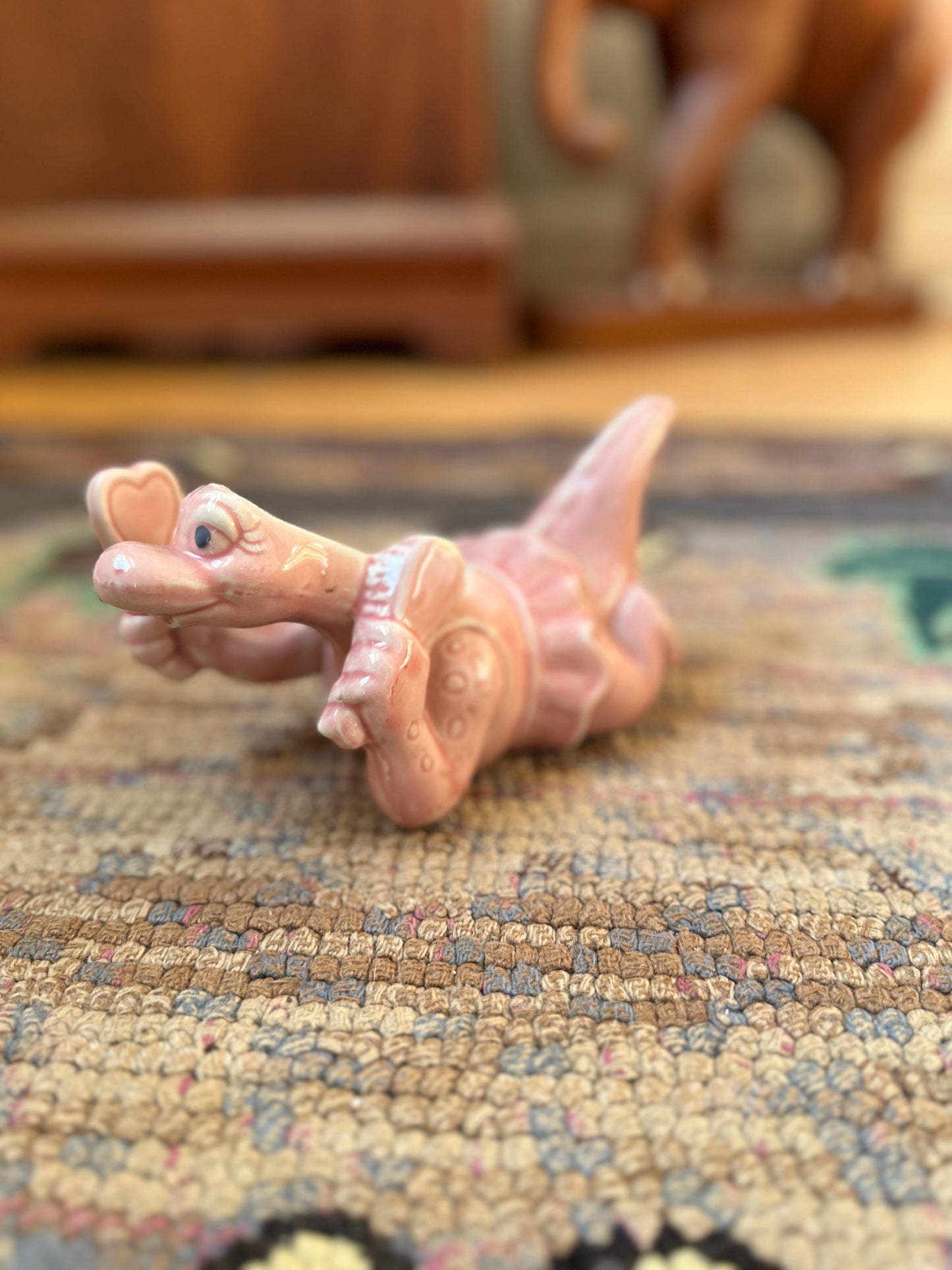 Adorable Pink Dinosaur Planter | Vintage Pink Dinosaur with Mirror and Brush Succulent Planter