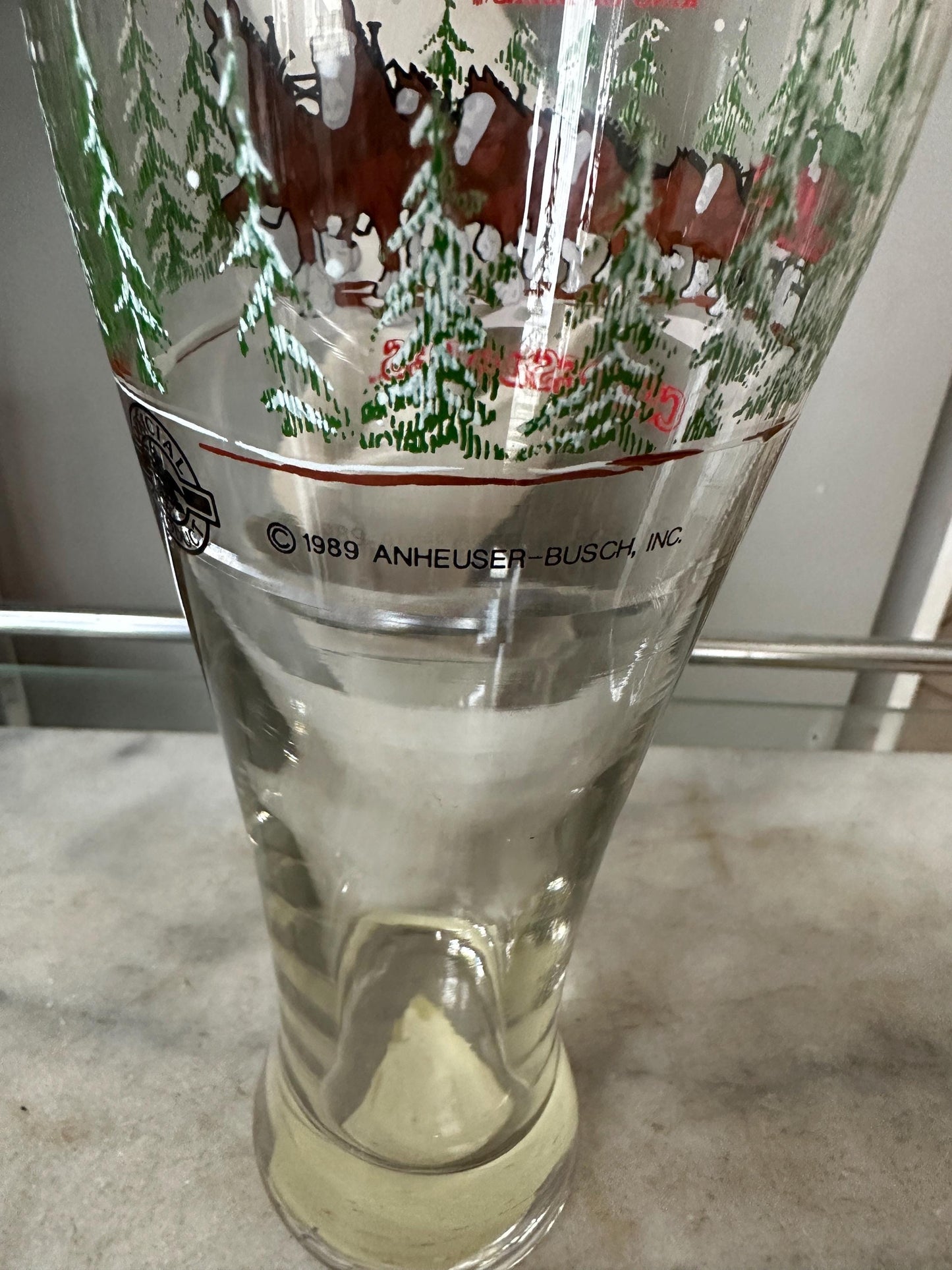 Budweiser Pilsner Fluted Beer Glass Clydesdale Horse Wagon Vintage 1989 - 20 Oz
