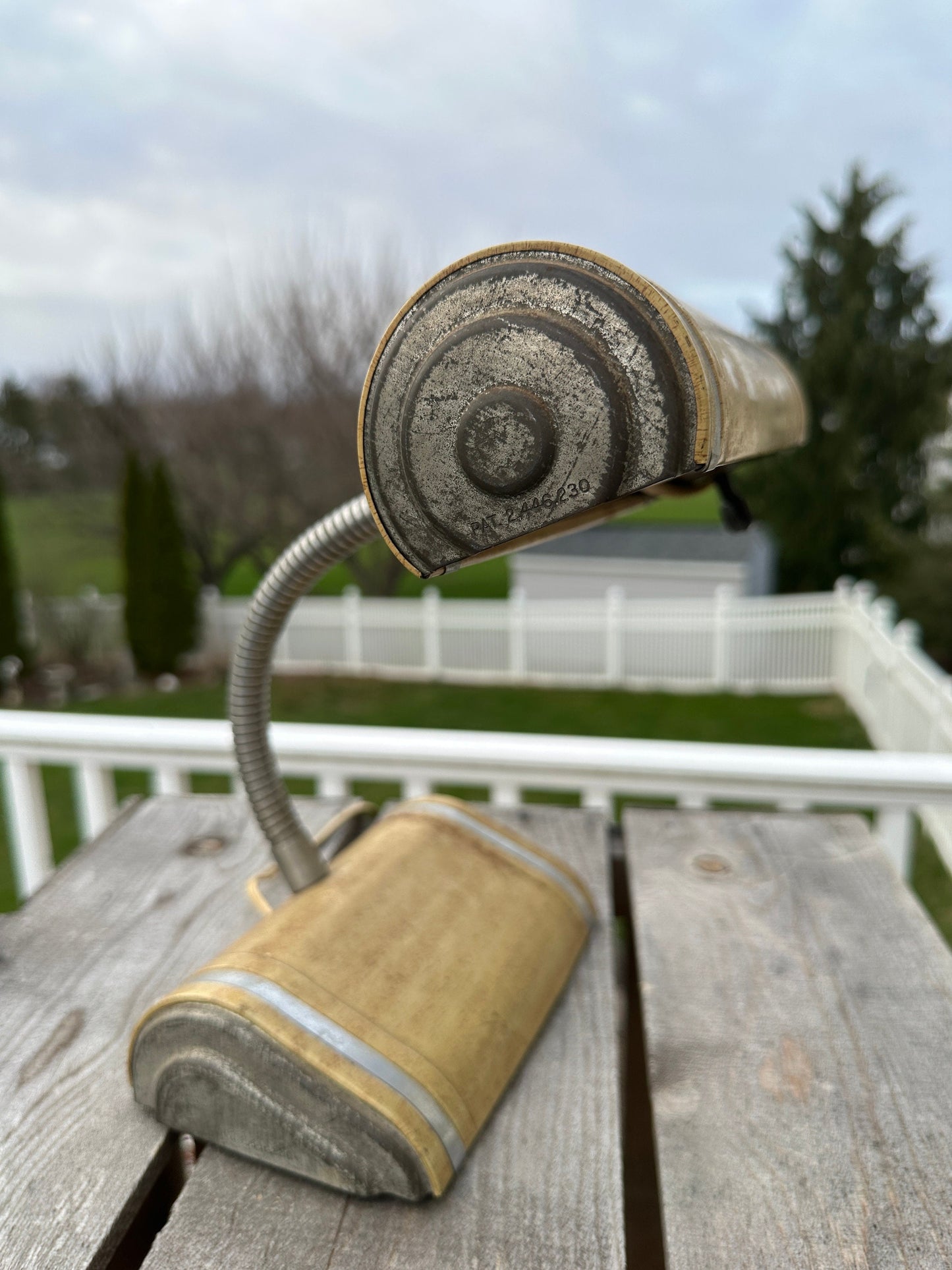 Vintage Mid Century Metal Desk Lamp Gooseneck Adjustable Faux Wood and Silver Toned Metal Finish| Art Deco Desk Lamp
