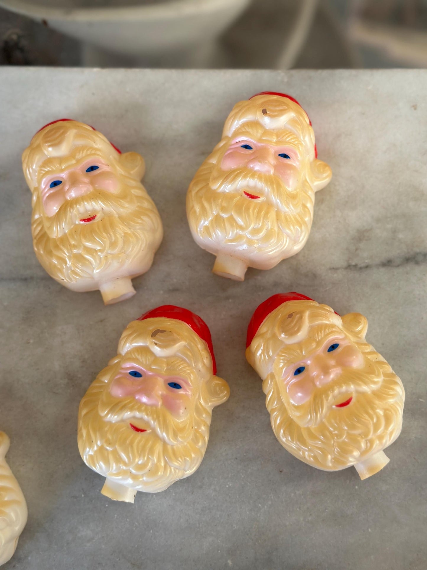 7 Vintage String Light Blow Mold Santa Claus Light Covers Retro/MCM