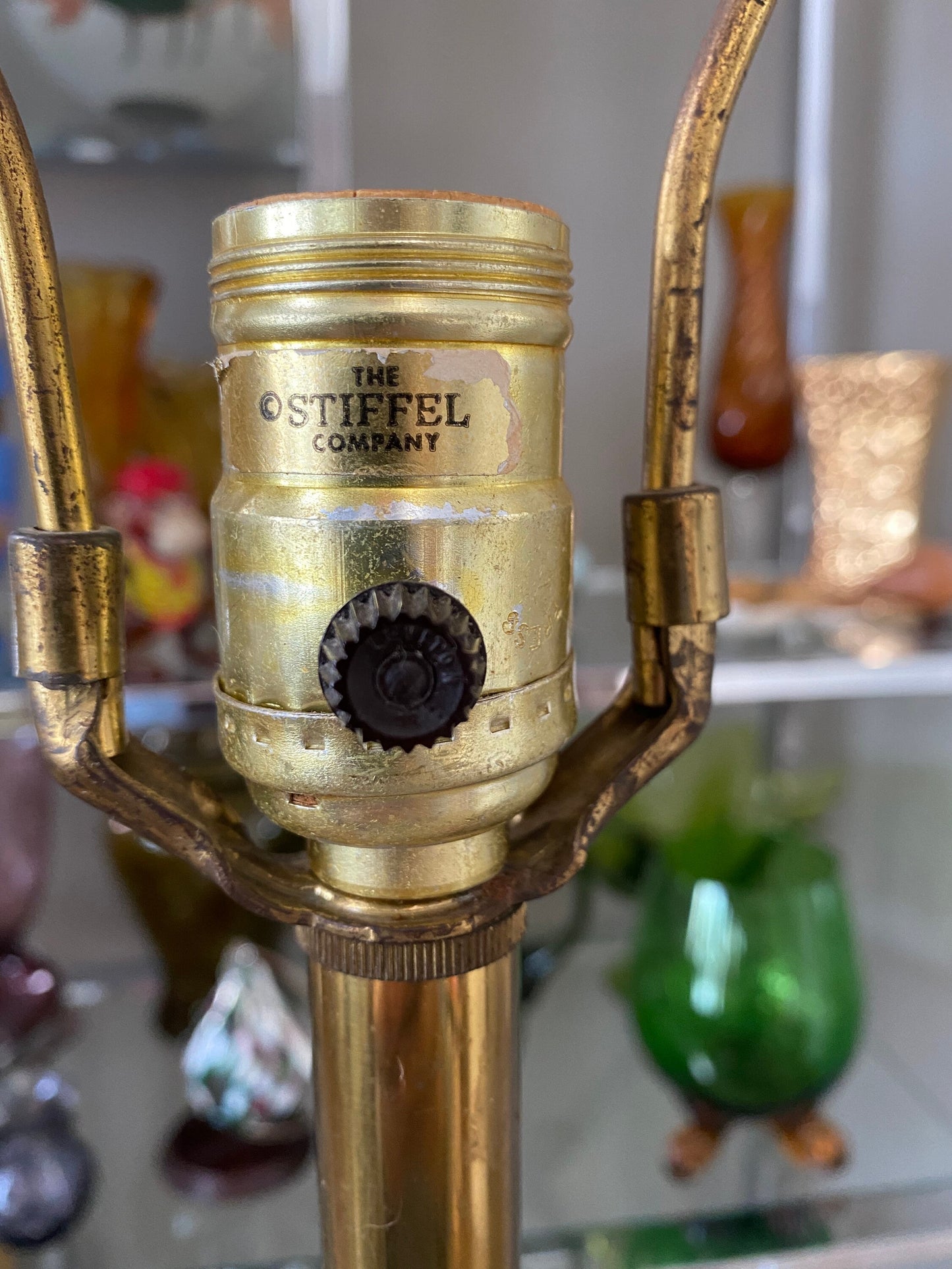 Vintage Stiffel Brass Lamp Solid Metal Mid Century 27 Inch Table Lamp Enamel Tole Style