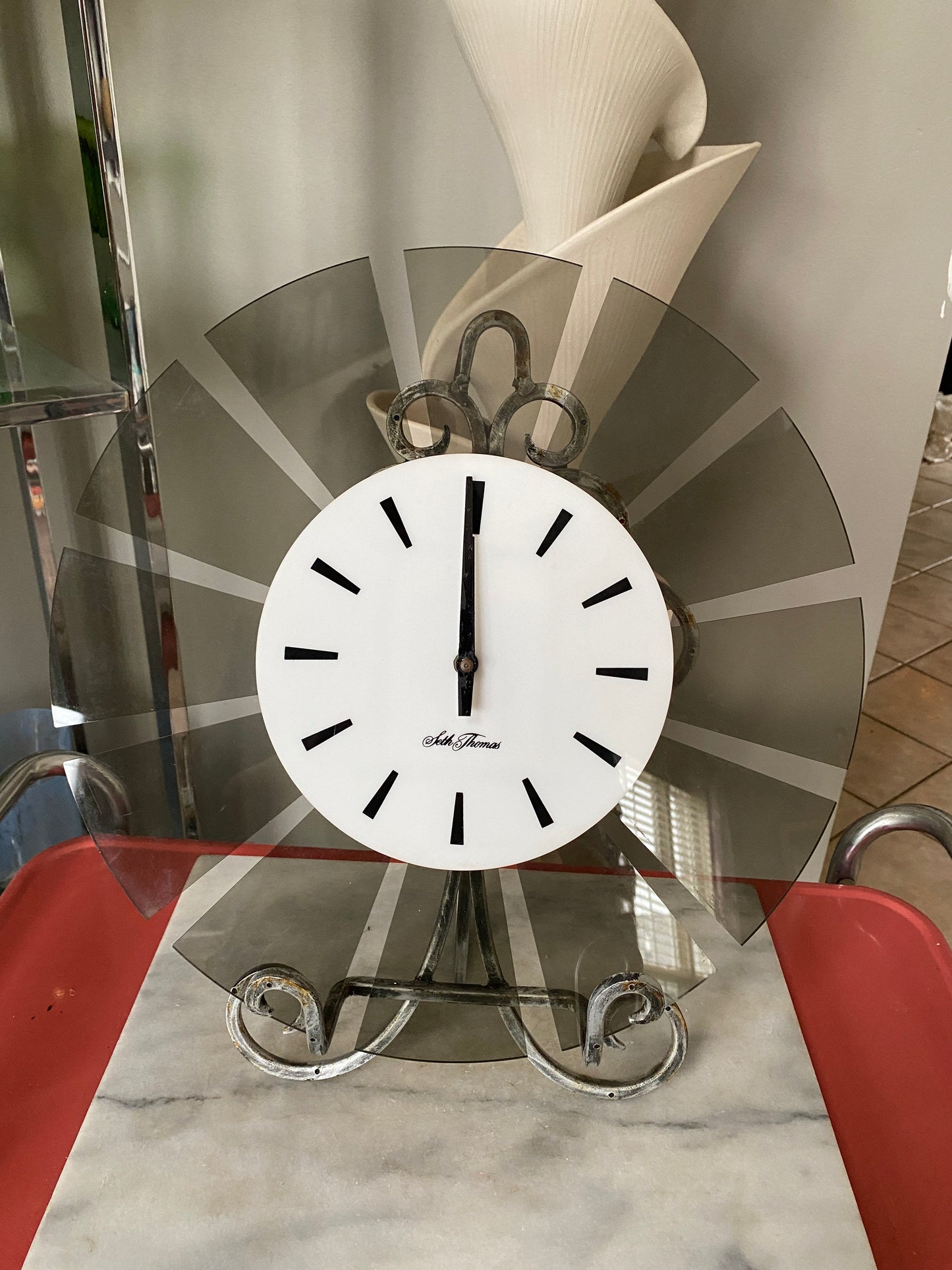 Vintage Mid Century Modern Smokey Grey Acrylic Seth Thomas Wall Clock