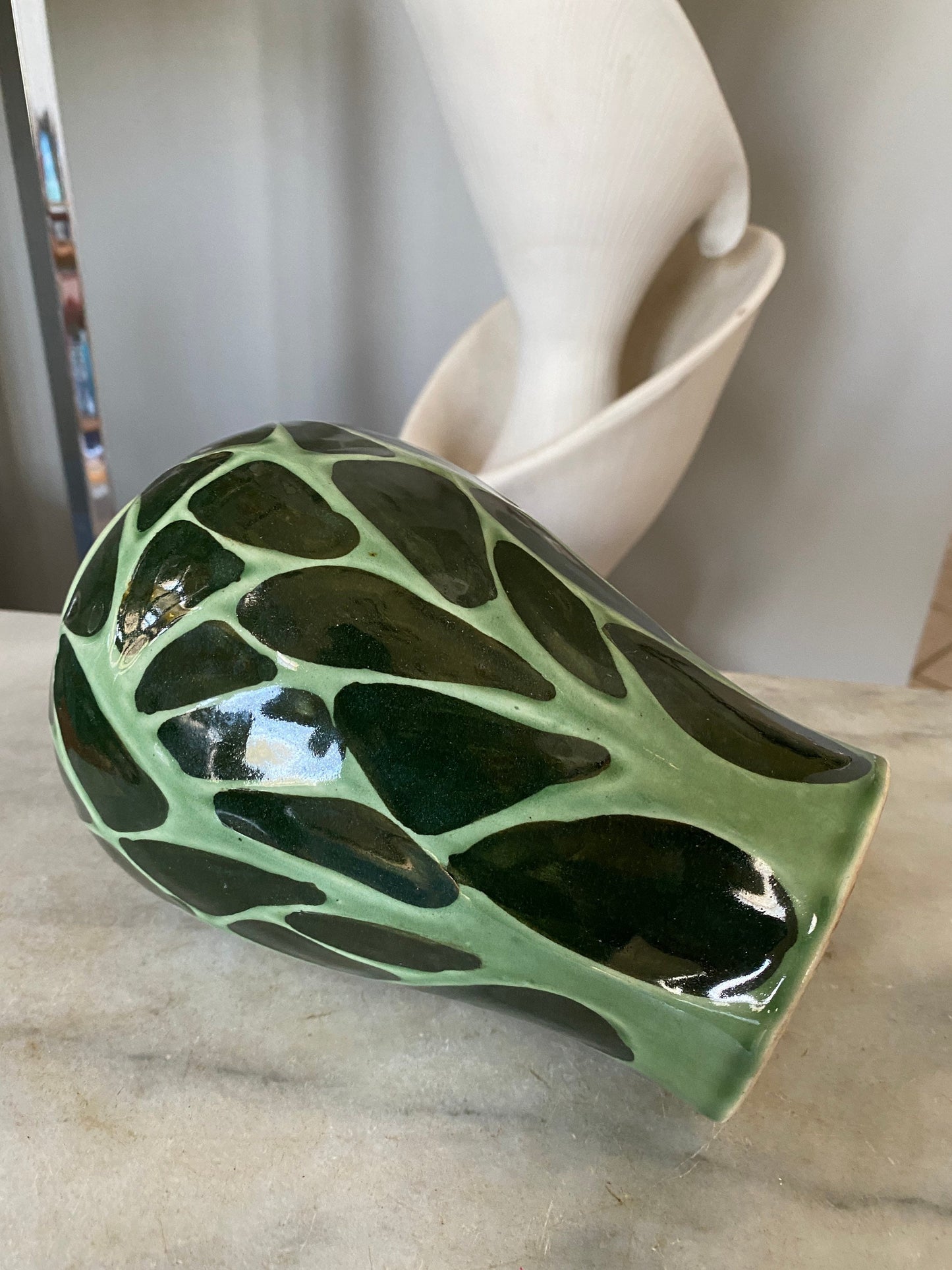 Vintage Ceramic Art Pottery Vase | MCM Textures and Turquoise and Navy Glaze