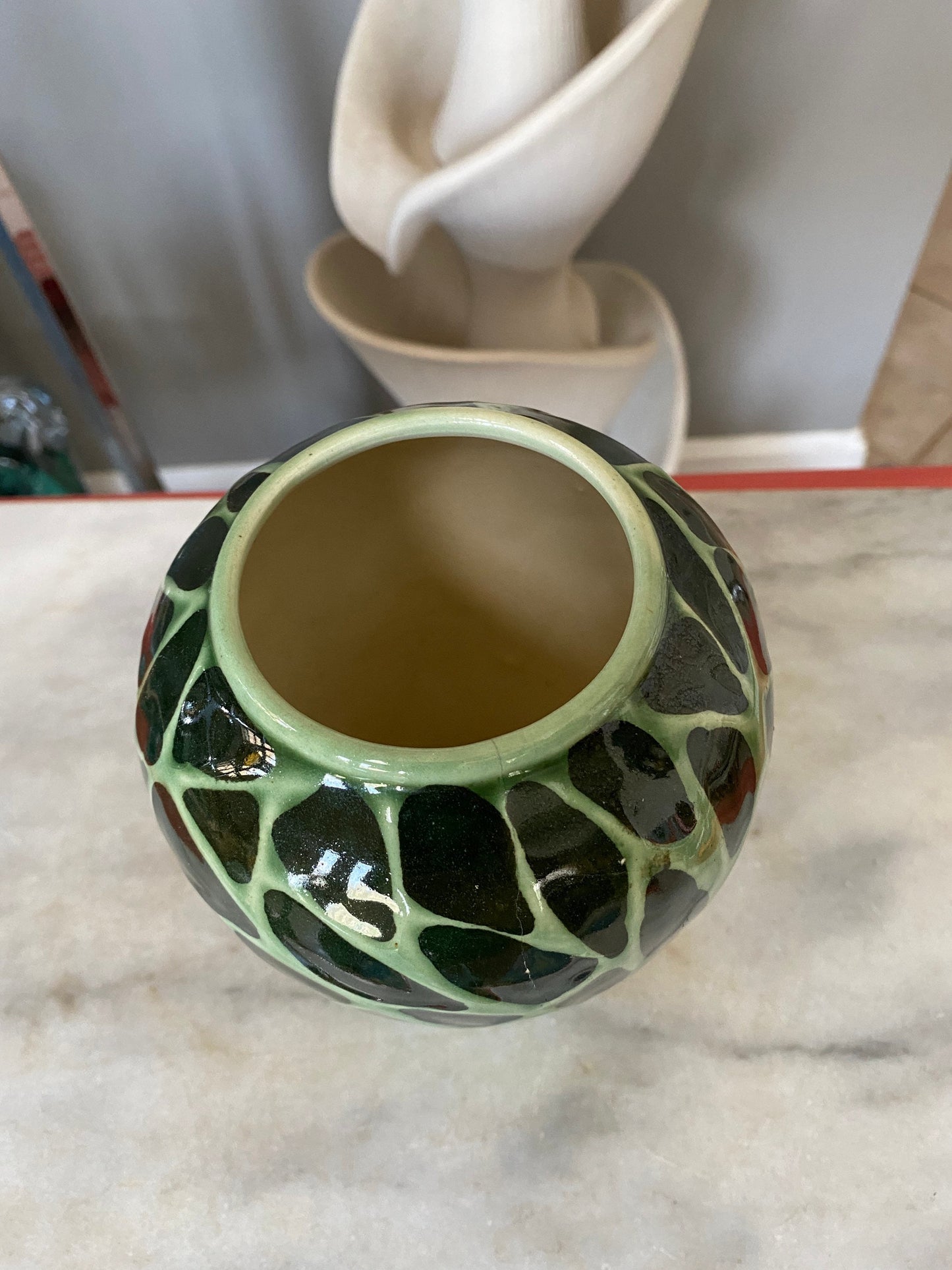 Vintage Ceramic Art Pottery Vase | MCM Textures and Turquoise and Navy Glaze