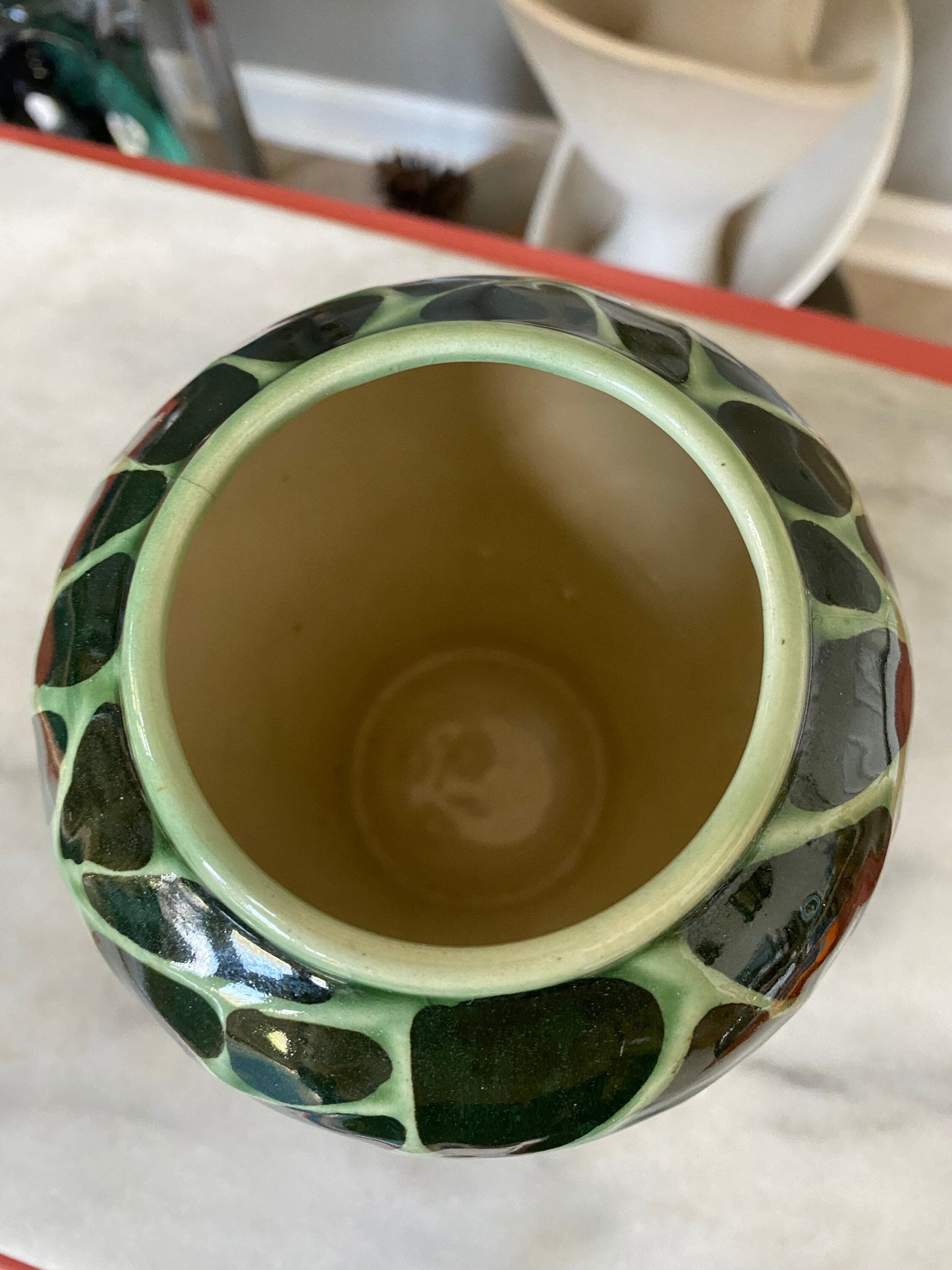 Vintage Ceramic Art Pottery Vase | MCM Textures and Turquoise and Navy Glaze