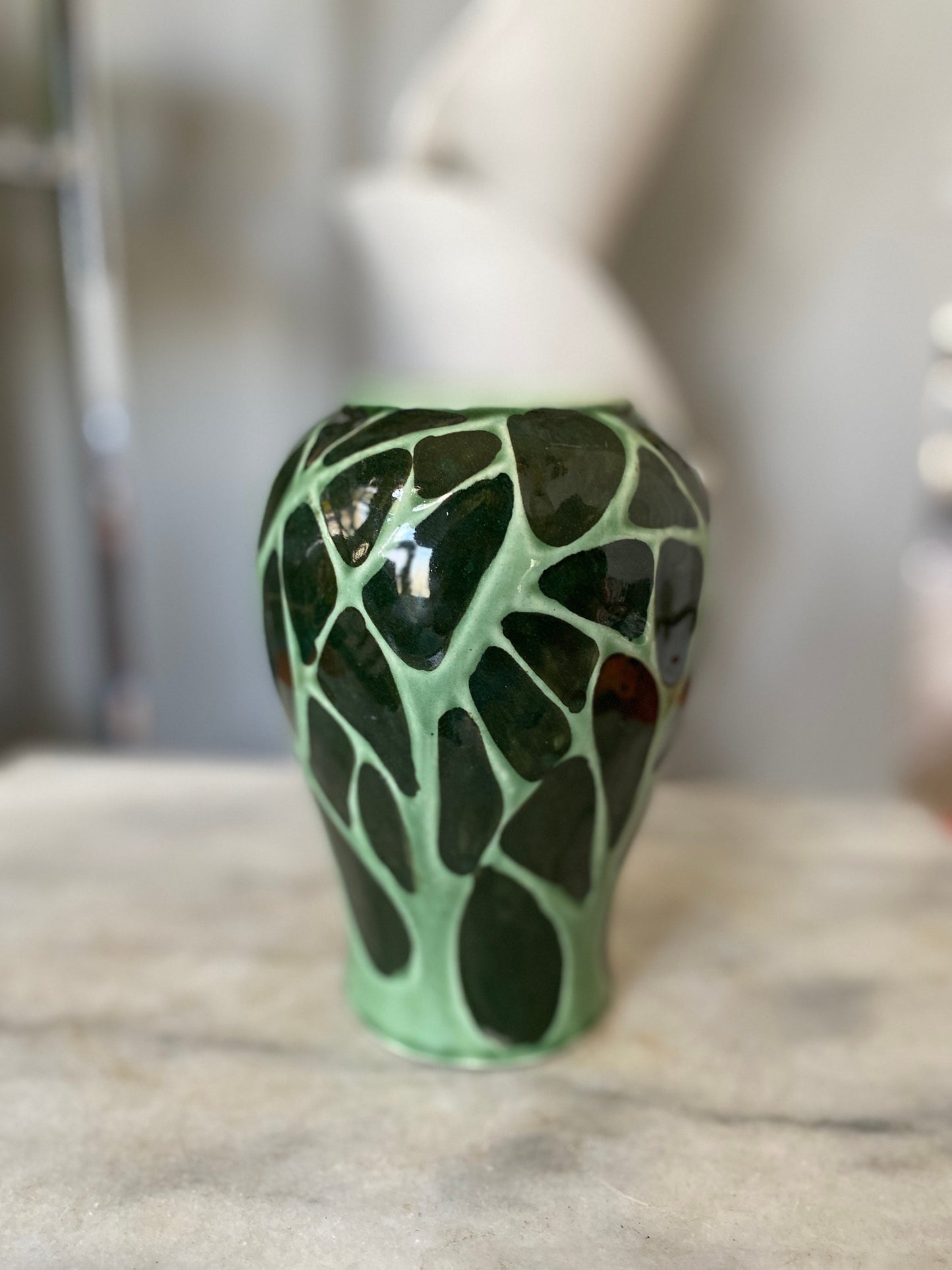 Vintage Ceramic Art Pottery Vase | MCM Textures and Turquoise and Navy Glaze