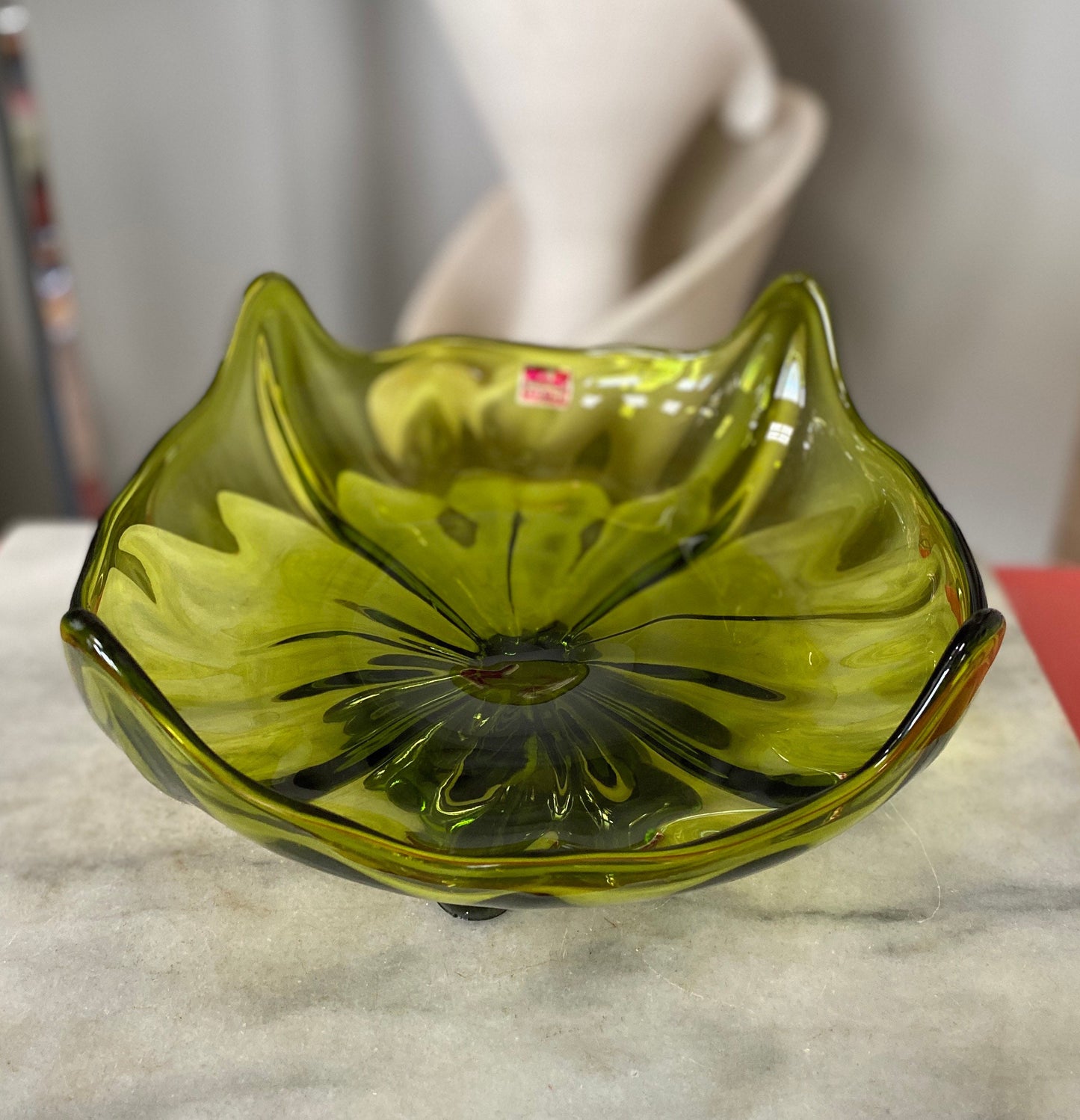 Vintage Viking Glass Co Green Footed Pedistal Centerpiece Compote | Viking “Cat Face” Pedestal Bowl