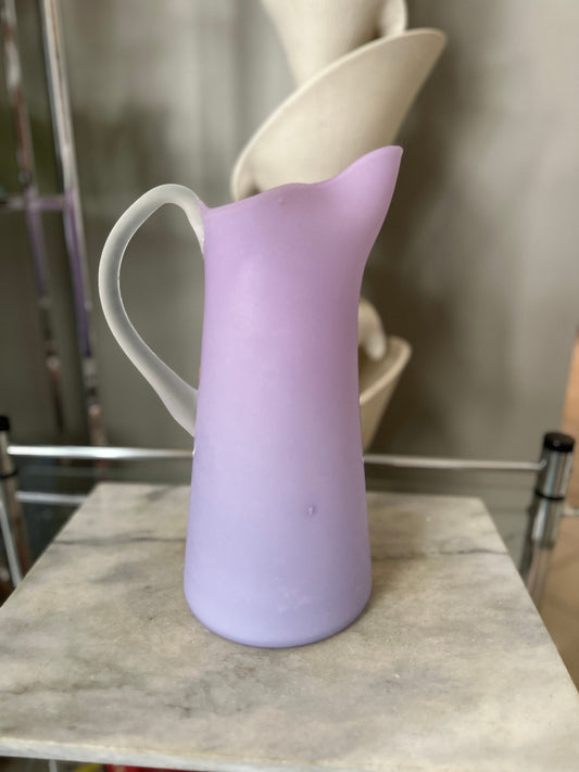 Mid Century Italian Purple Frosted Glass Pitcher Carafe - Mid Century Art Glass Vintage - MCM Mid Mod 19.5”