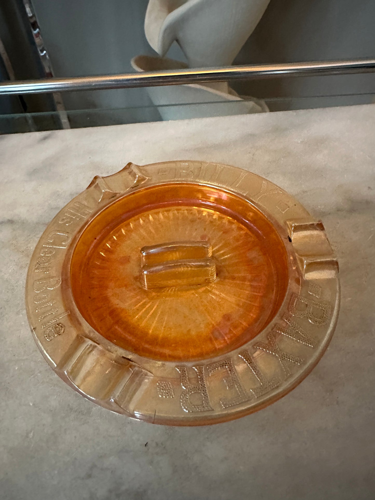 Vintage Marigold Carnival Glass AshTray—Billy Baxter The Clear Boytle advertising | Marigold Carnival Glass |