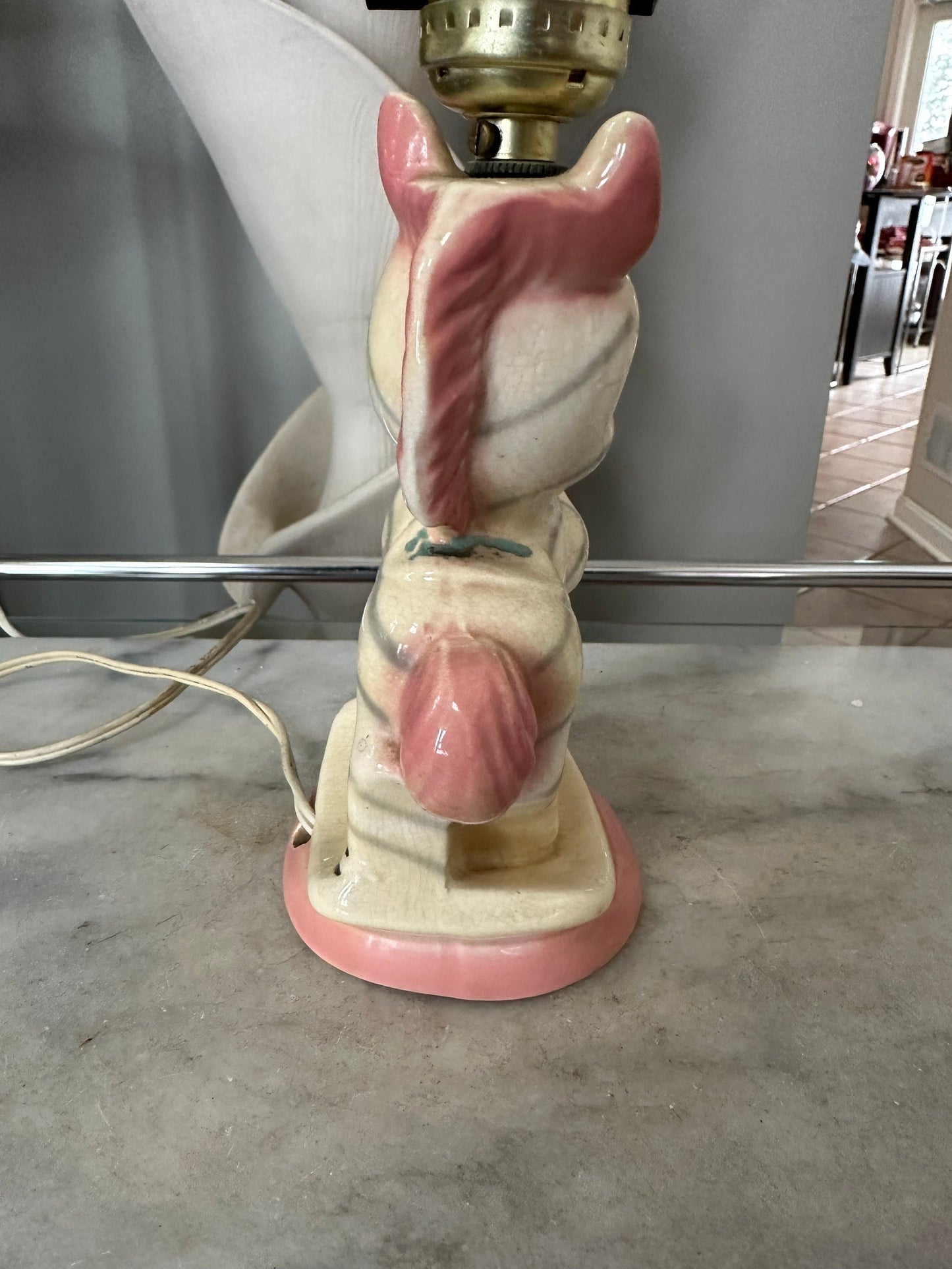 Zebra Lamp - Vintage Pink, White, and Black Ceramic Animal Lamp - Vintage Ceramic Lamp - Nursery Carousel Zoo Animal Lamp