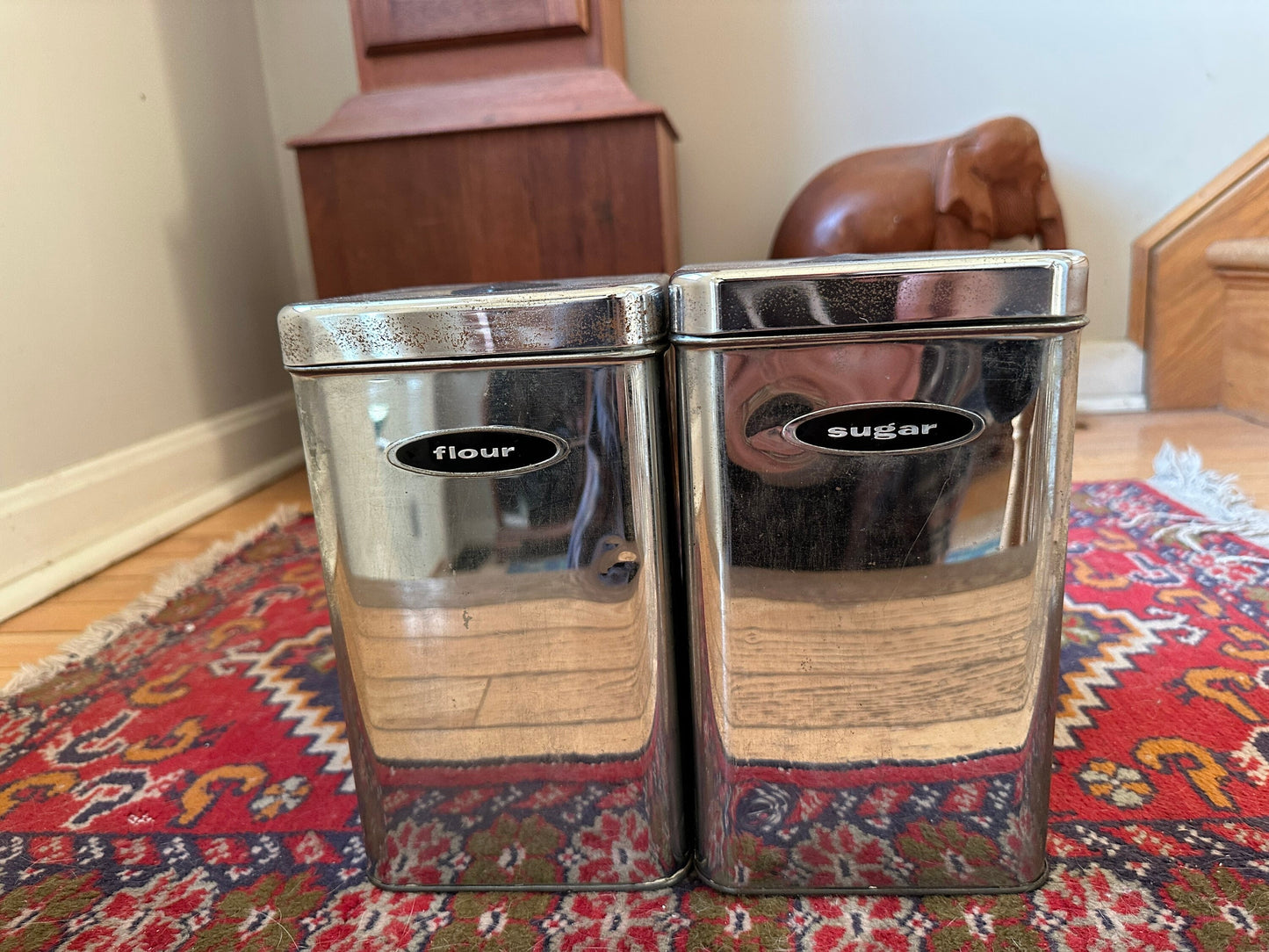 Canette Vintage 50s/60s Chrome Kitchen Sugar & Flour Canister Set (2)