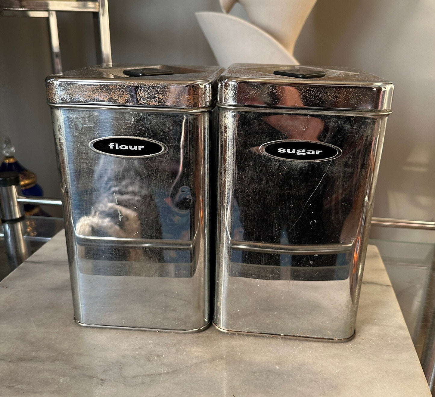 Canette Vintage 50s/60s Chrome Kitchen Sugar & Flour Canister Set (2)