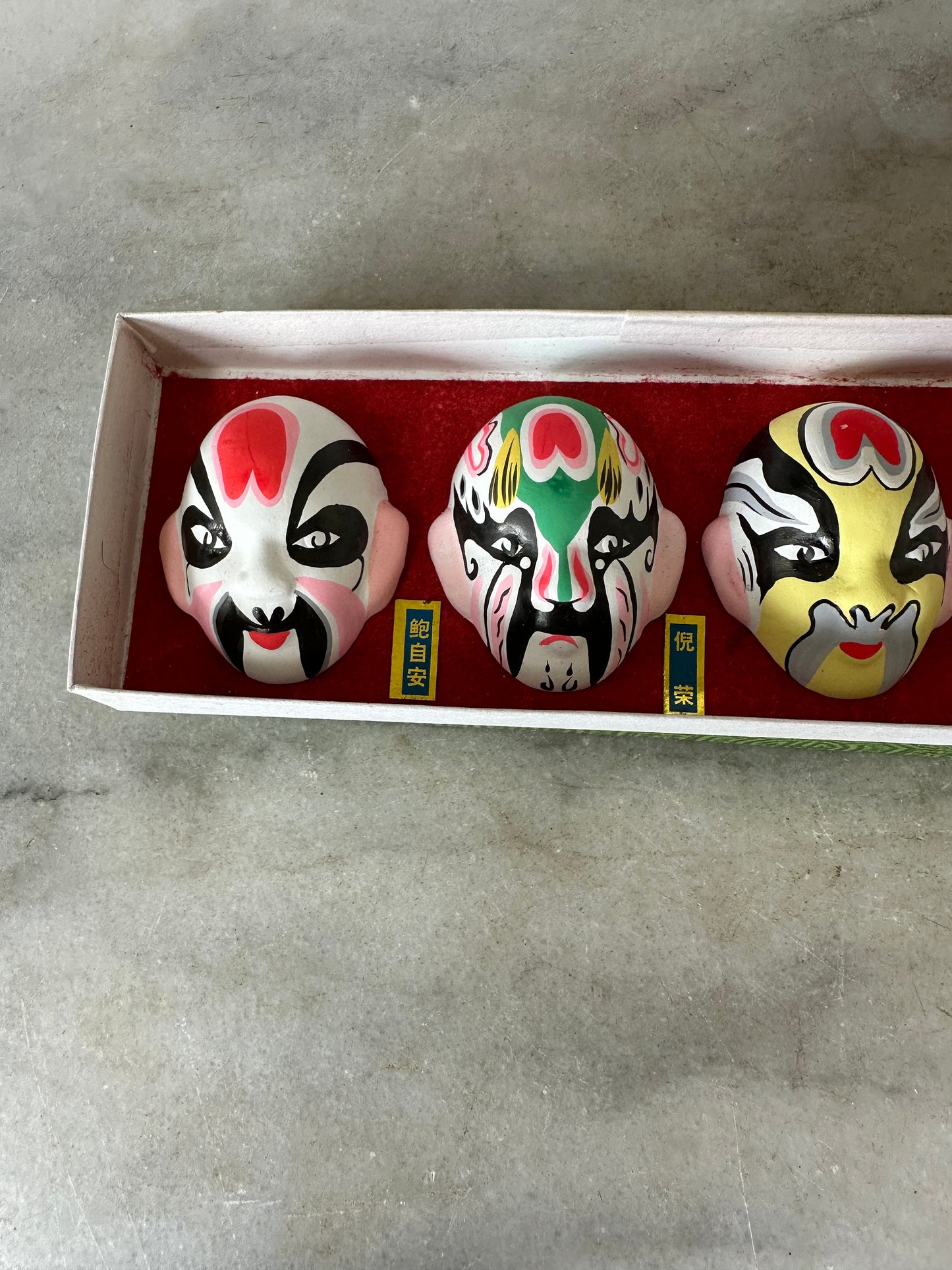 Chinese Opera Masks Miniature Chinese Opera Facial Make Up Masks Red Blue Green White Set of 6 Mini Chinese Opera Masks In Velvet Lined Box