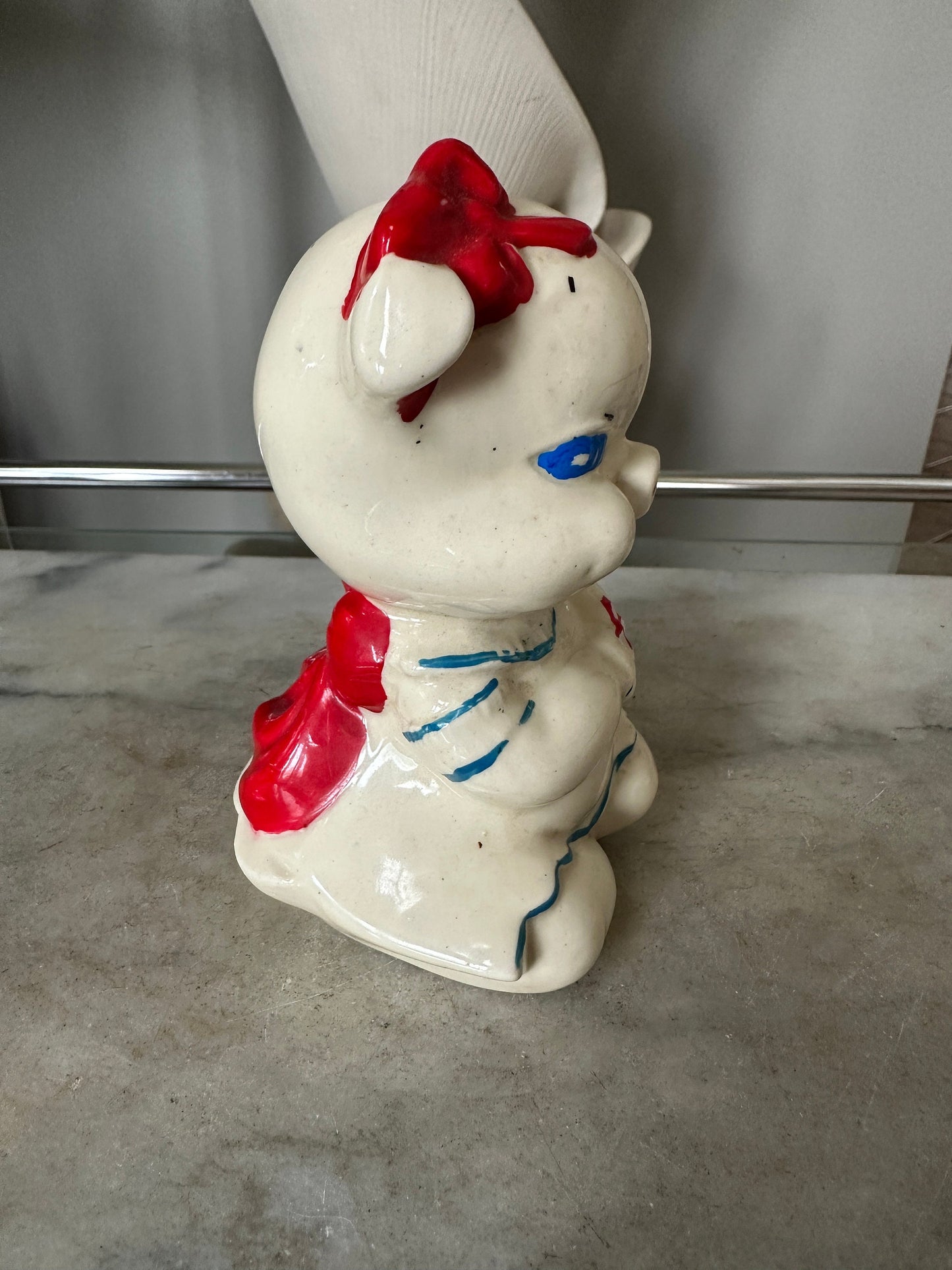 Vintage American Bisque Hand Painted Anthropomorphic Girl Pig Figurine